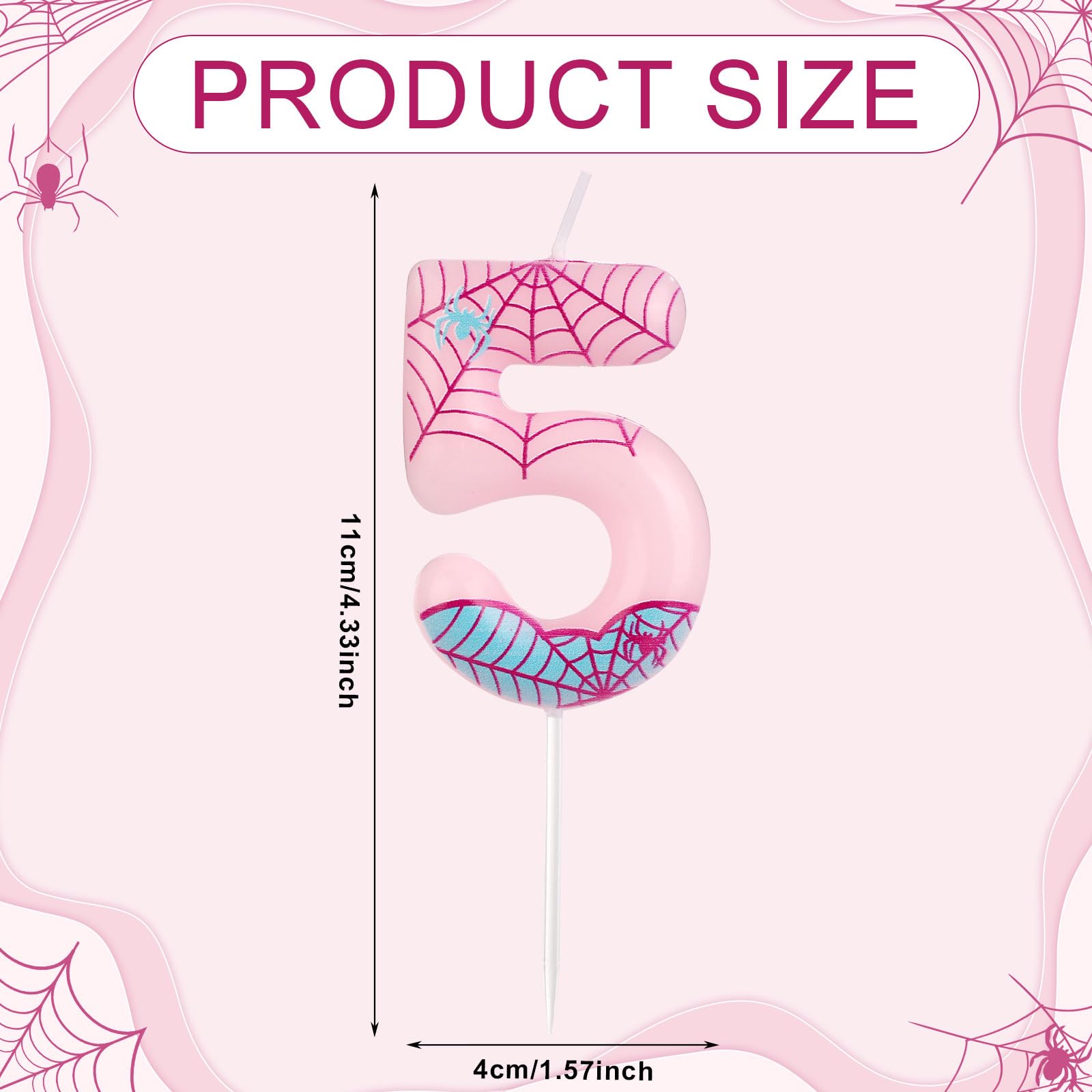Spider Number Cake Topper & Birthday Candles - Pink Spider Web Decorations for Girls & Boys Birthday Party & Halloween (5)