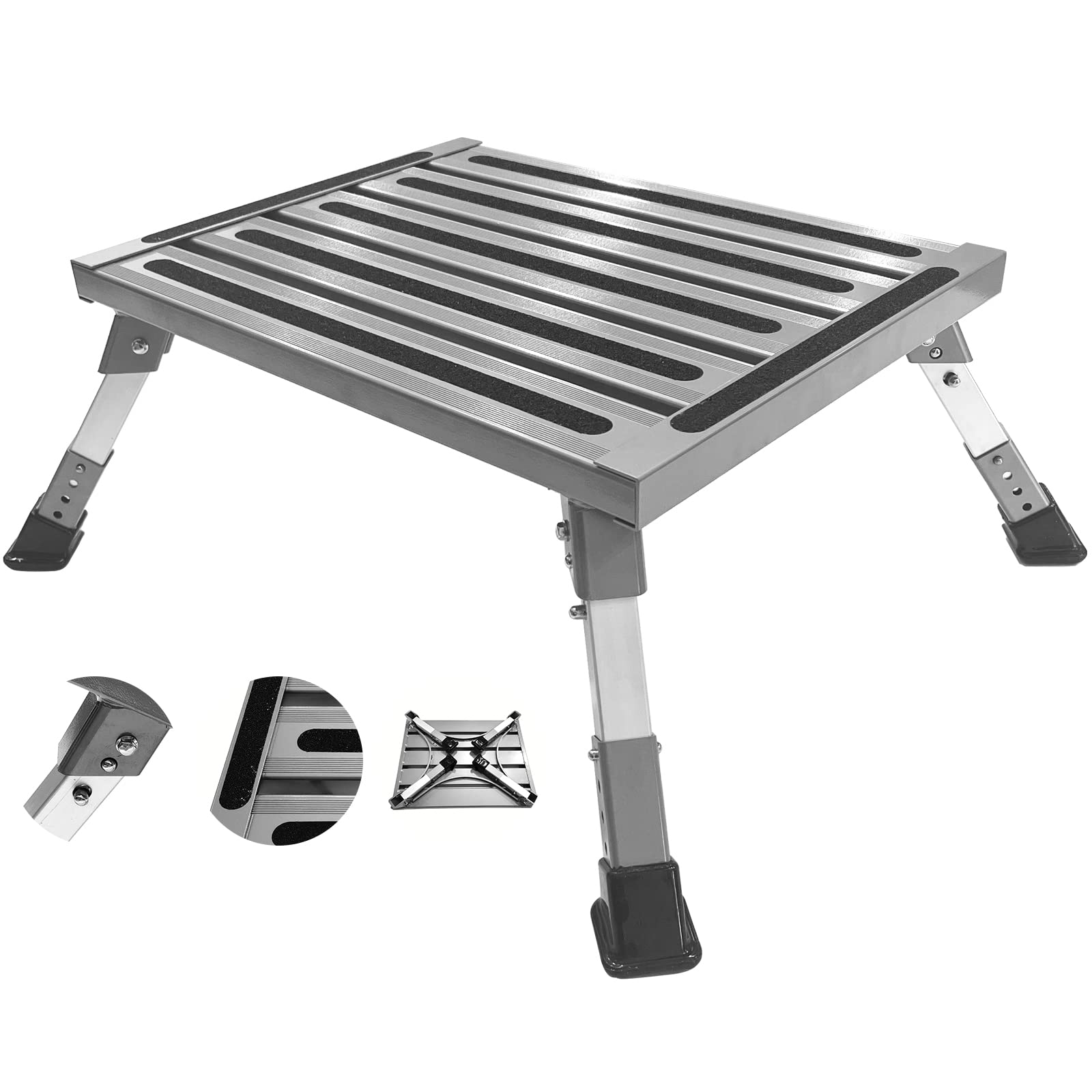 Photo 1 of Goyappin Adjustable RV Step, Aluminum Foldable Platform Step, 19x14.5 inches Anti-Slip Surface, Supports Up to 330 lbs,Portable Stool for Trailer, Camper Van, Motorhome, SUV, Pick-ups