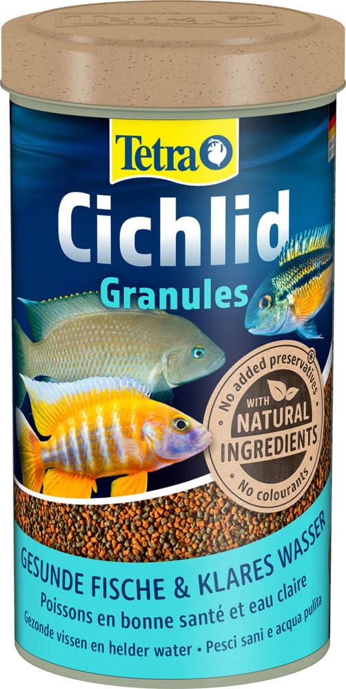 Tetra Cichlid Granules - Miscela di cibo principale con 2 granuli diversi per ciclidi di medie dimensioni, lattina da 500 ml