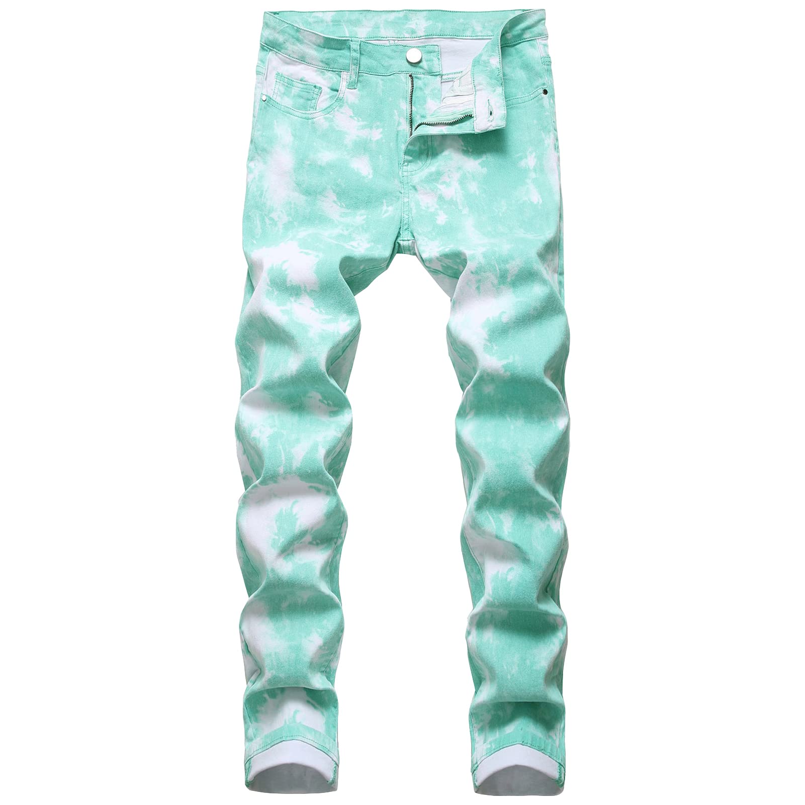 Men's Slim Fit Printed Stretch Jeans Skinny Casual Comfy Denim Pants Lightweight Stylish Hip Hop Jean Trousers (Green,29)