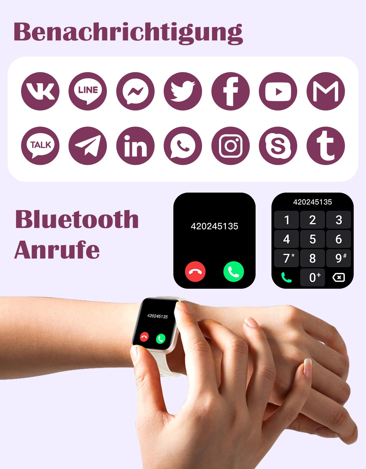Smartwatch für Damen Herren Bluetooth-Anruffunktion 1.85" HD Fitnessuhr | 100+ Sportmodi,SpO2 Pulsmesser Schlafmonitor Schrittzähler,IP68 Wasserdicht Sportuhr,KI-Sprachassistent für Android iOS Handy
