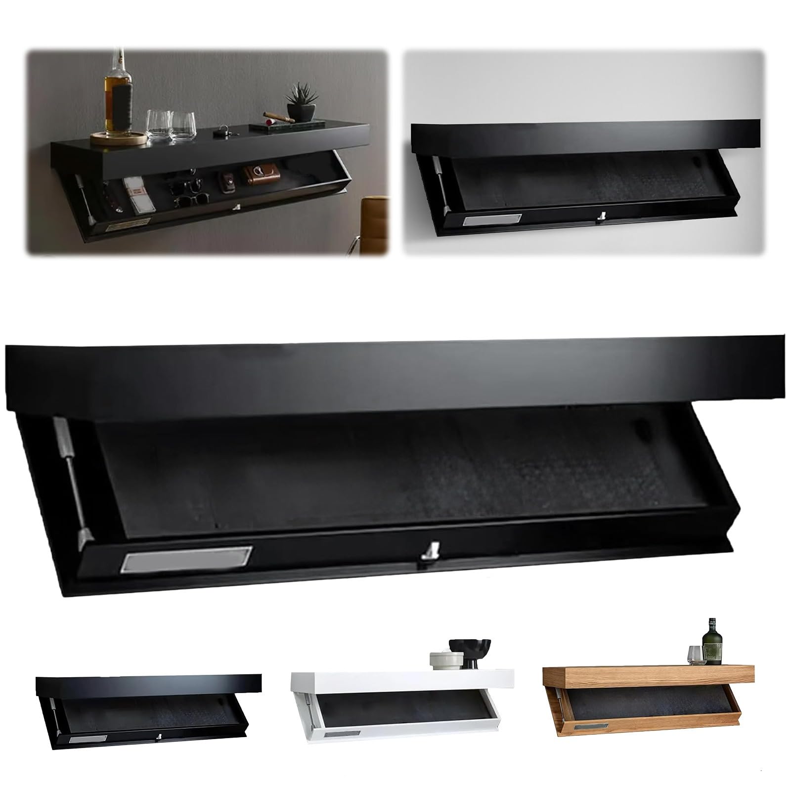 Caja fuerte flotante oculta para armas, estante con compartimentos secretos, almacenamiento montado en pared
