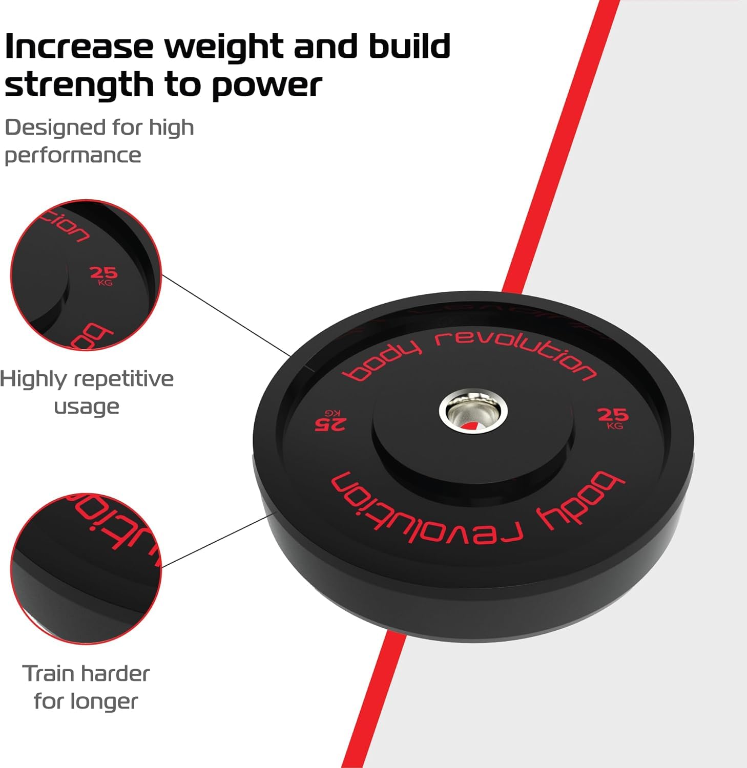 Body Revolution, dischi Bumper in gomma da 5 cm per sollevamento pesi olimpionico, dischi per bilancieri e crossfit (da 5 a 25 kg), 25kg pair