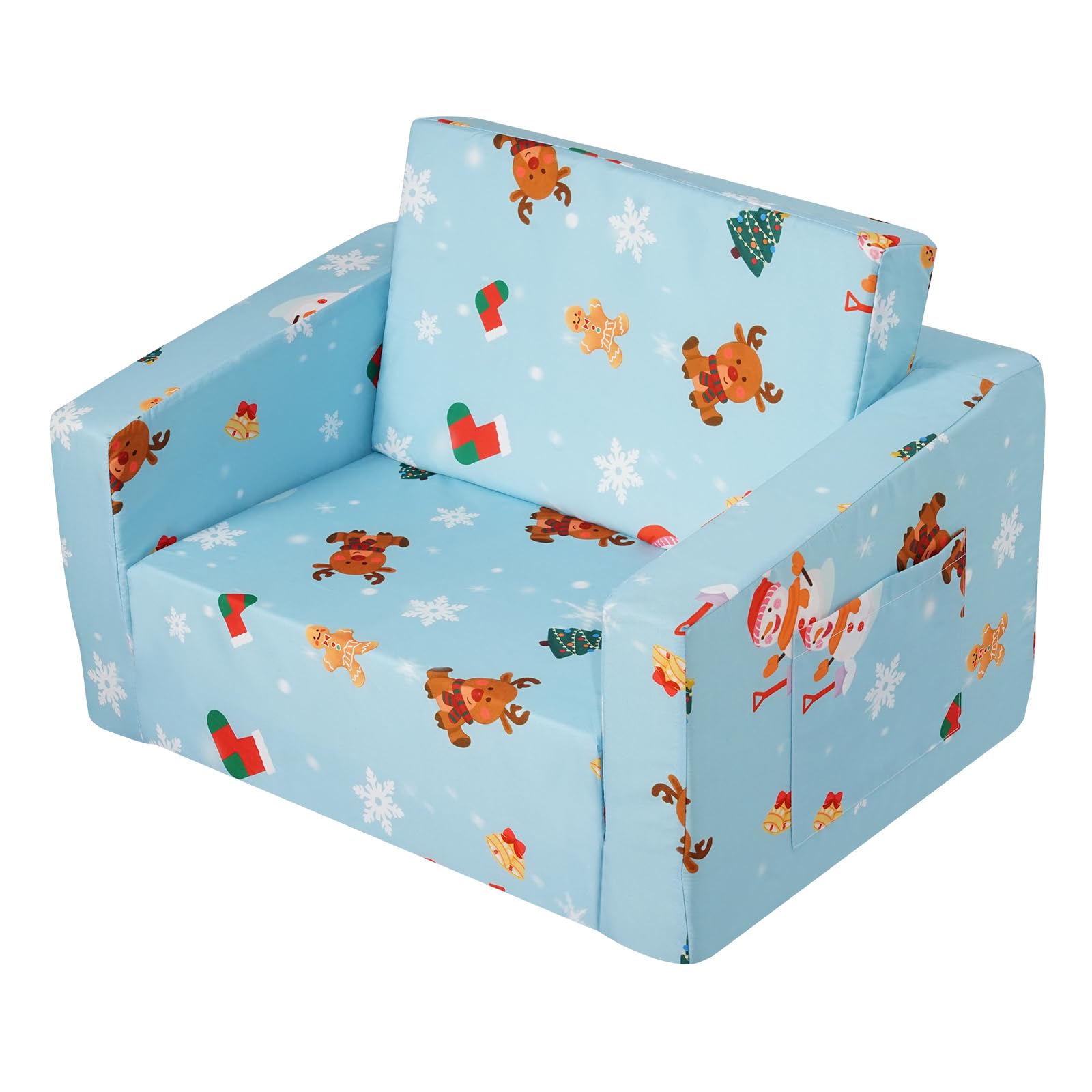 VEVOR Seggiolone Pieghevole 2 in 1, Divano Letto per Bambini, Divano in Schiuma Morbida, Sdraietta Trasformabile, Sedia per Bambini, Mobili per Sala Giochi, Blu
