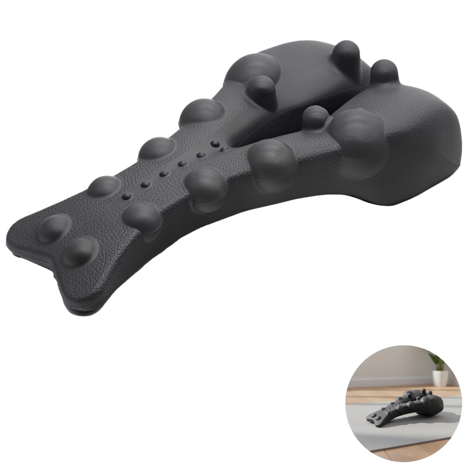 Nacken-Traktionsgerät, ergonomischer Nackenmassager mit Druckpunkten für Nackenkomfort, Rückenstrecker und Wellness-Kissen zur Wirbelsäulenstütze, Schulterentspanner und Lendenstütze, Schwarz