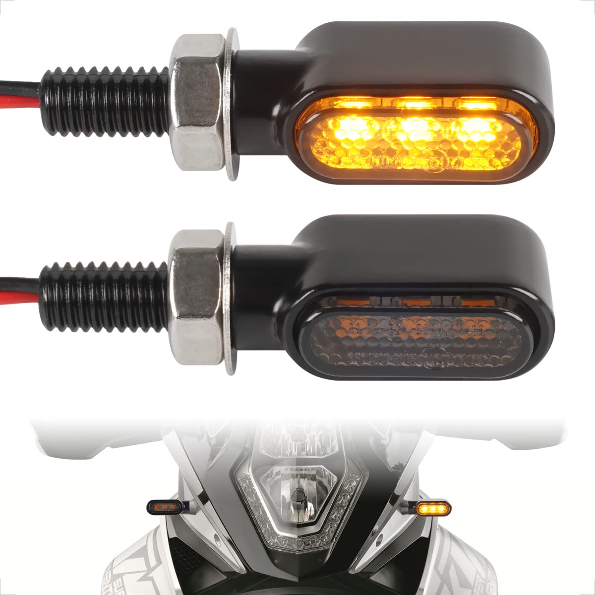 evermotor 12V Motorcycle Turn Signal- Mini Led Blinkers, Waterproof Front Rear Lights Compatible with Harley, Sportster, Honda, Yamaha, Suzuki, Kawasaki- Zinc Alloy