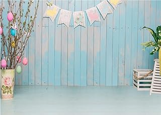 BELECO 10x8ft Fabric Happy Easter Backdrop Blue Wooden Wall Interior Easter Backdrops for Photography Kids Baby Newborn Photoshoot Easter Party Decorations Spring Easter Photo Background Props