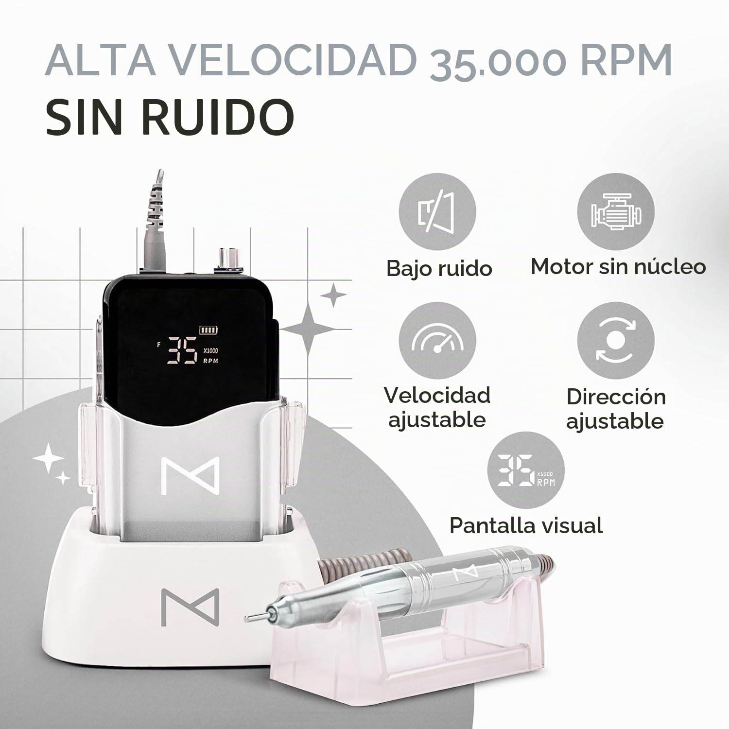 M Mase- Taladro de uñas profesional, sin núcleo, 2 en 1 (oro rosa)