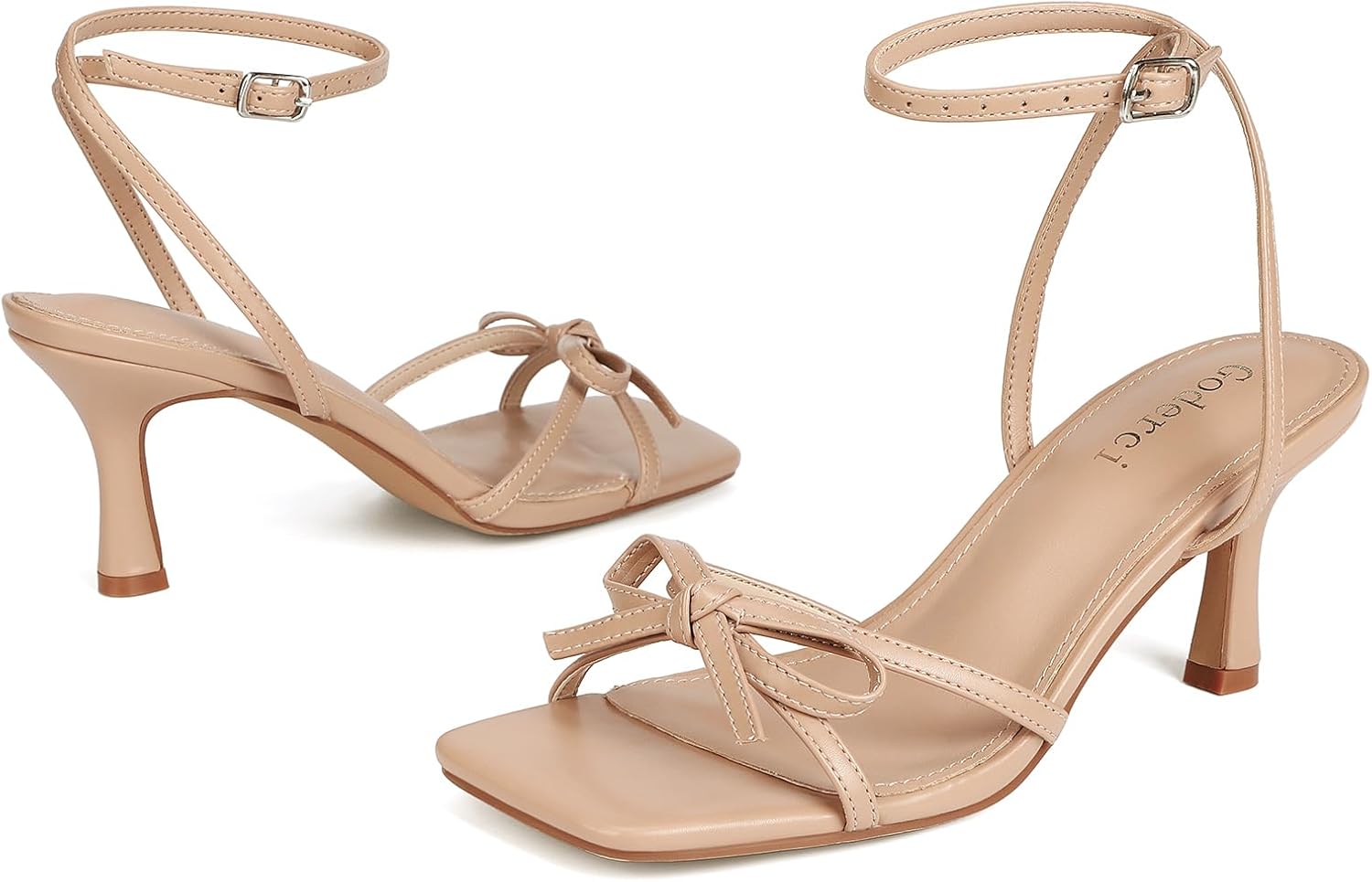 Kitten Heels with Bow Strappy Heels for Women Square Open Toe Mid Heeled Sandals - Image 5