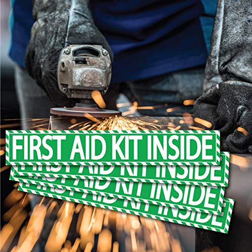(4 pack) First Aid Kit Inside Stickers 1.5" x 9" Self Adhesive Industrial Vinyl Decal Signs For Trucks, Equipment, or Business - Image 3