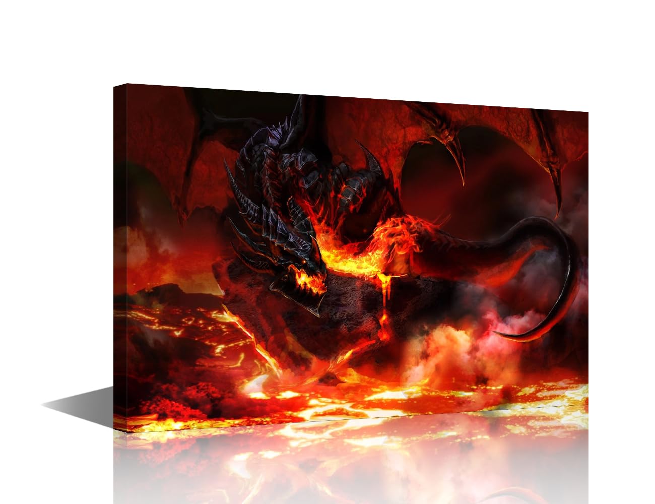 TISHIRON Fire-breathing Dragon Poster Home Decorations for Living Room Dragon Art Fantasy Dragon Paintings Home Decor Canvas Wall Art Modern Artwork Wooden Framed Gallery-Wrapped 24x16in