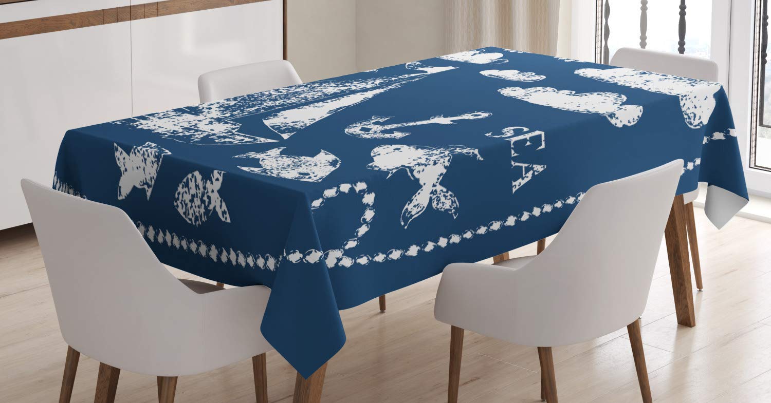 ABAKUHAUS Tovaglia Rettangolare Blu Navy Con Barche E Ancora - 140x170 Cm - Poliestere Idrorepellente Per Tavolo Da Pranzo E Cucina