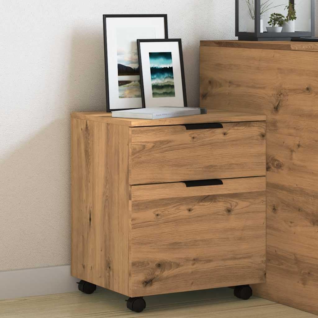 Brokky 856950 Schedario con Ruote Rovere 45x38x54 cm Legno Multistrato Cassettiera,Mobiletto da Ufficio con Serratura,Regolabile per Cartelle Sospese,Superficie Testurizzata,per Ufficio,Studio