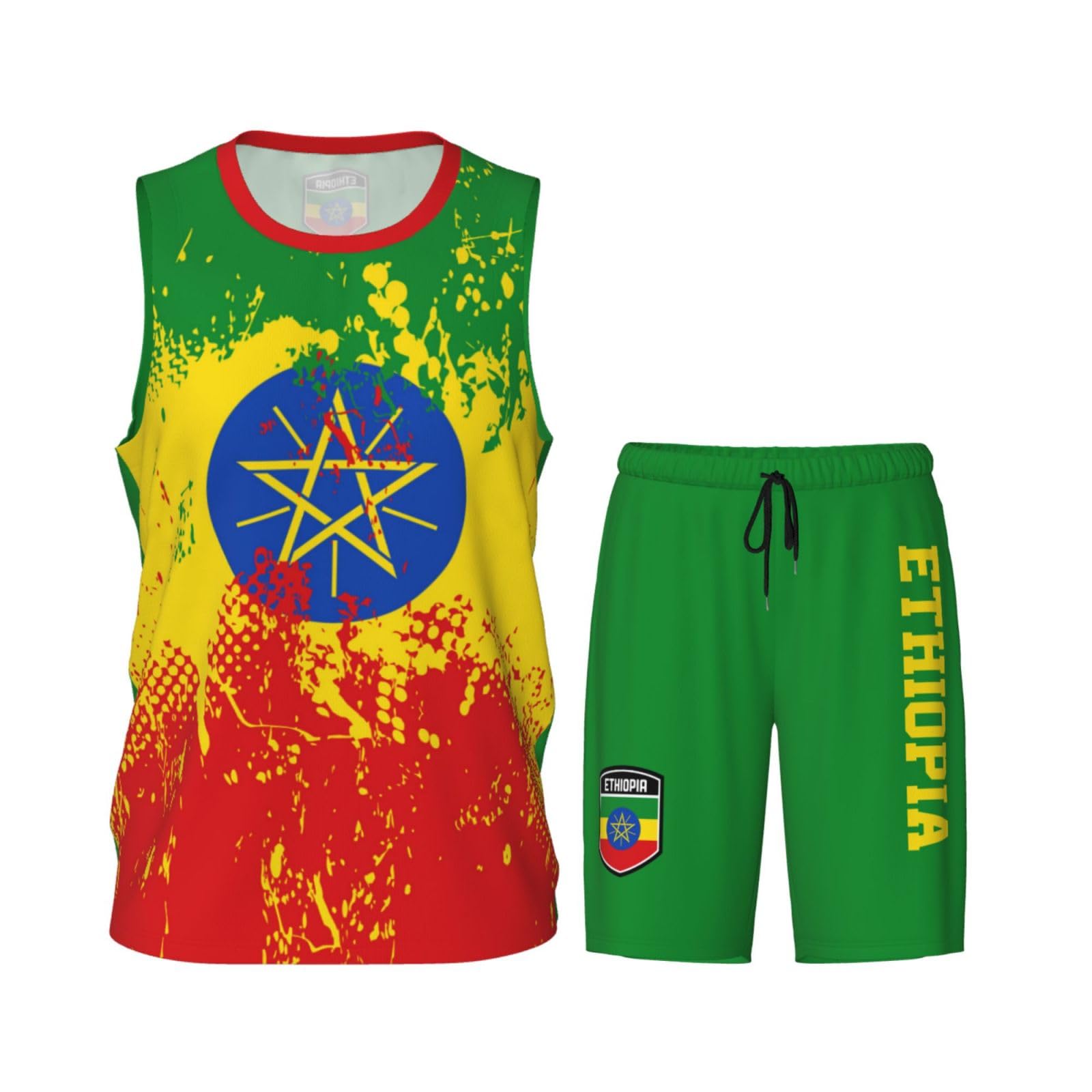 Ethiopia Flag Grain (2) Basketball Jersey Uniform Suit for Men Women Adults Training Athletic Set