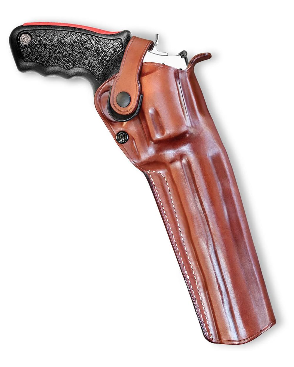 Premium Leather Three Slot Belt Holster with Retention Strap Fits Raging Hunter 44 Mag/ 454 Casull 8-3/8" Barrel, Right Hand Draw, Brown Color #1576#