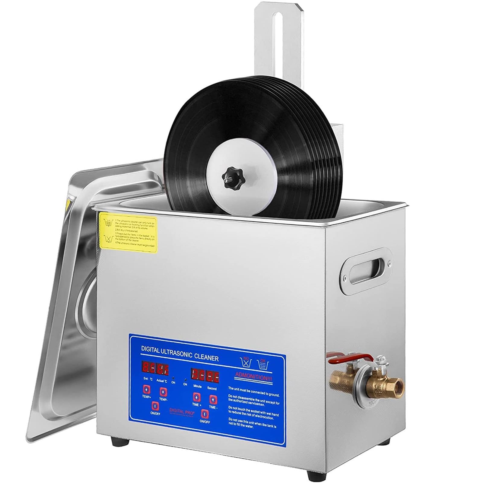 Limpiador ultrasónico de Discos de Vinilo con Temporizador Digital y Calentador Limpiador de Discos de Acero Inoxidable de 180 W y 6 l para joyería Retenedor de Relojes Gafas Dentadura postiza Más