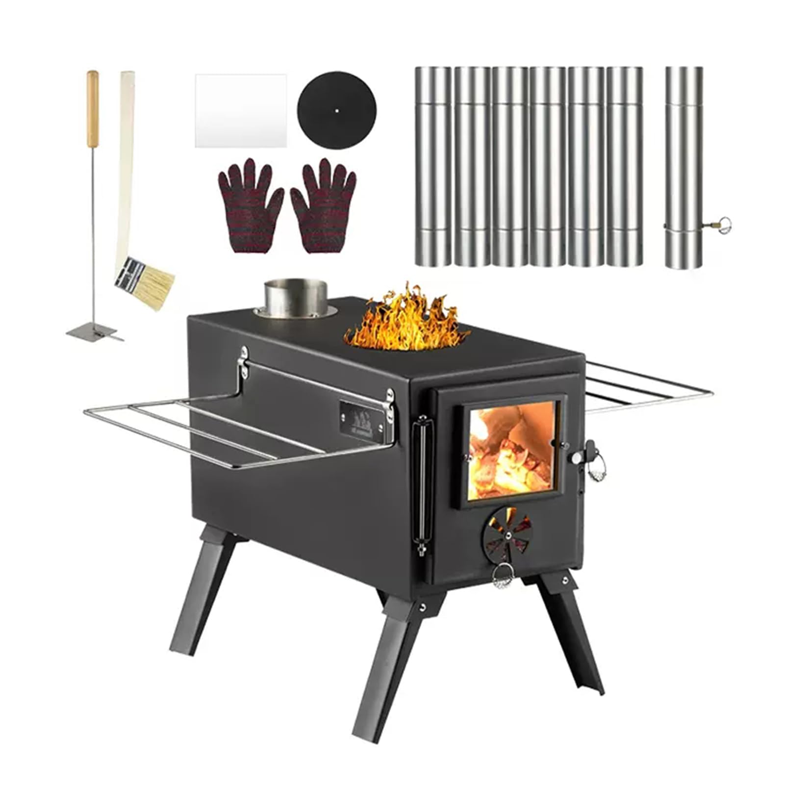 Poêle à Bois De Camping Argenté 51,5 X 35 X 30,5cm Acier Inoxydable 02_0005965 - Bricolage