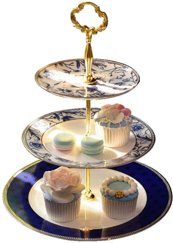 Fruit tray 3 Layers Creative Sweets Dessert Table Cake Storage Presentation Tray European Cake Tray Tea Snack Afternoon Tea (Color : Blue, Size : 2735cm)