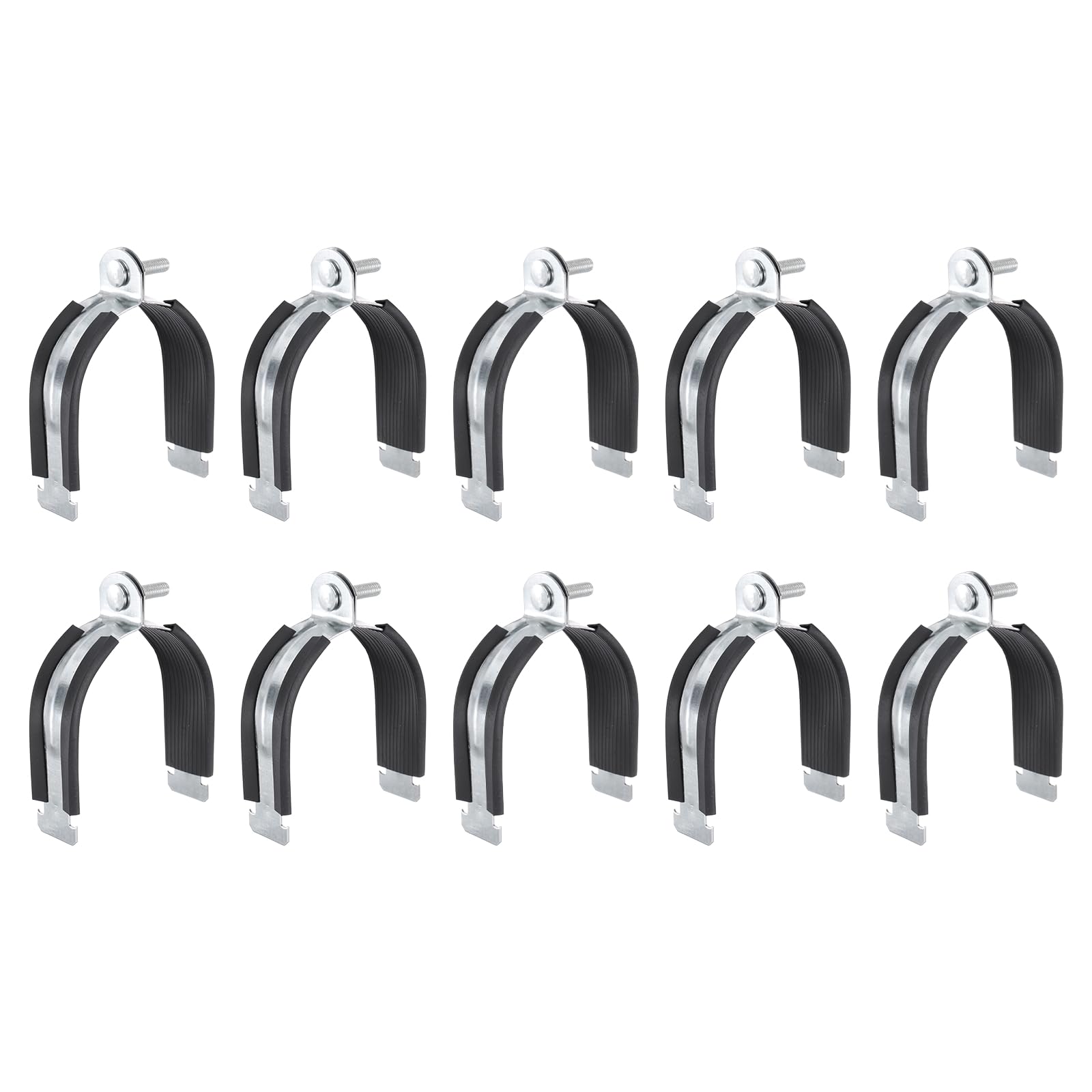 sourcing map 10pcs Rubber Cushion Strut Clamp 89mm Universal Carbon Steel Strut Clamps with Bolt and Nut for Copper PEX Pipes CVPC Tubing, Silver Black