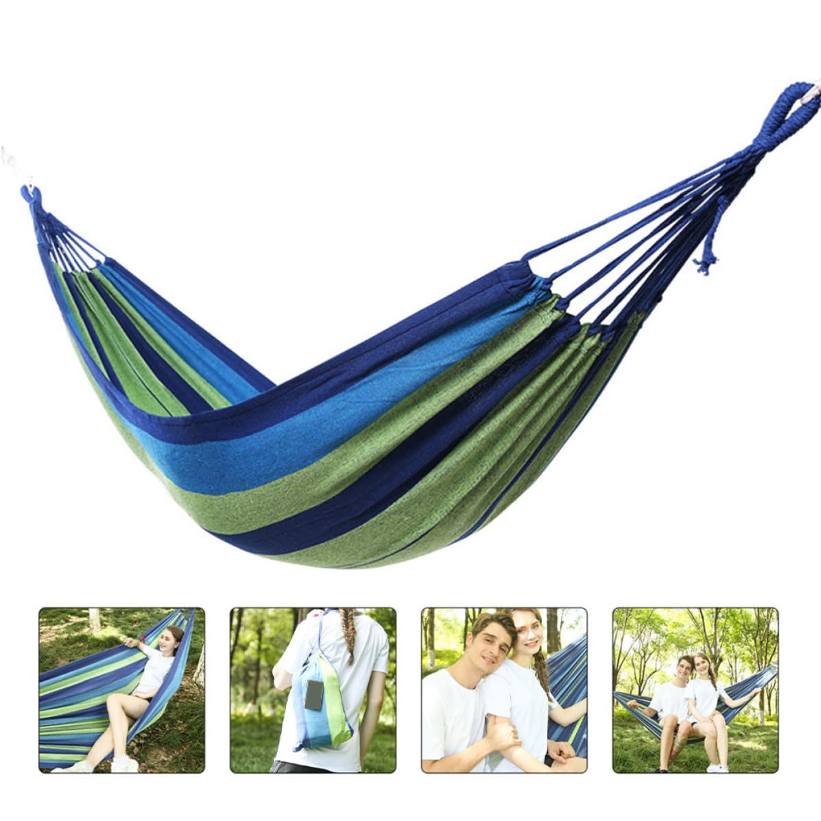STOBAZA Hamaca Doble de Lona Correas y Hebillas, Azul, Fácil de Instalar y Ligera, para Balcón y Backpacking, Hombres