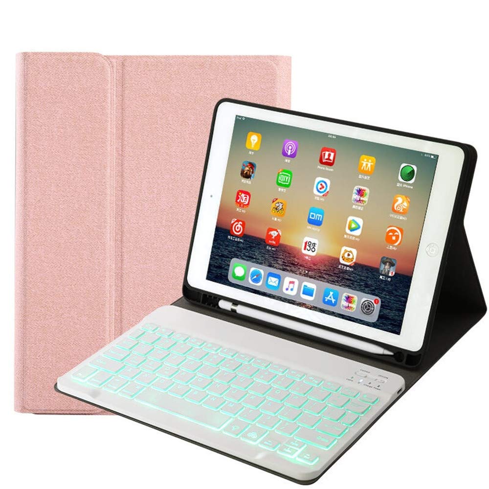 KMXDDKeyboard Case Compatible with iPad 10.2 inch 7th Generation 2019 10.2" 7 Colors Backlit Detachable Keyboard Case Round keycap (Rose Gold＋White Keyboard)
