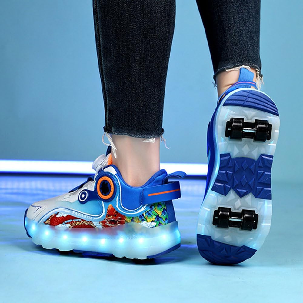 ENEN Chaussure Roller Fille, Mode Basket Roller pour Enfan, LED Lumières Chaussure a Roulette Garcon Fille Garçons Roues Basket a Roulette Adolescents pour Extérieur, 30-40 EU