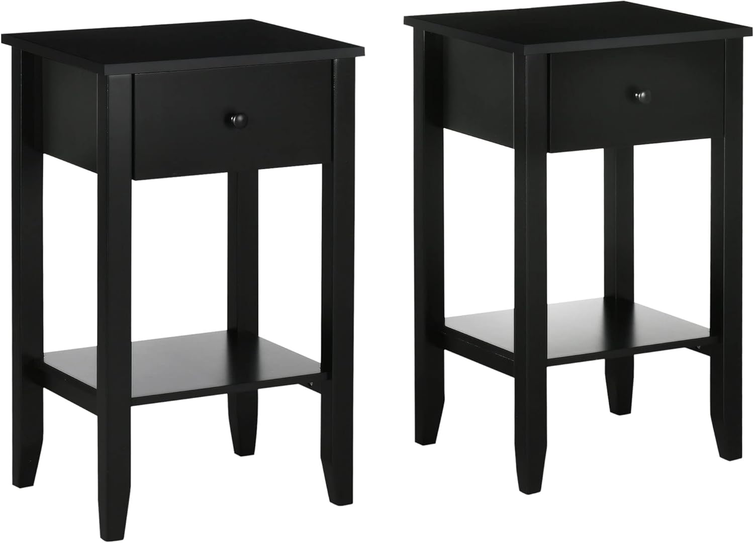 Side Table Set of 2, End Tables with Drawer and Bottom Shelf, 2