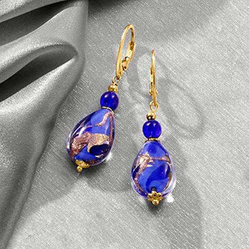Ross-Simons Italian Blue and Goldtone Murano Glass Drop Earrings in 18kt Gold Over Sterling3