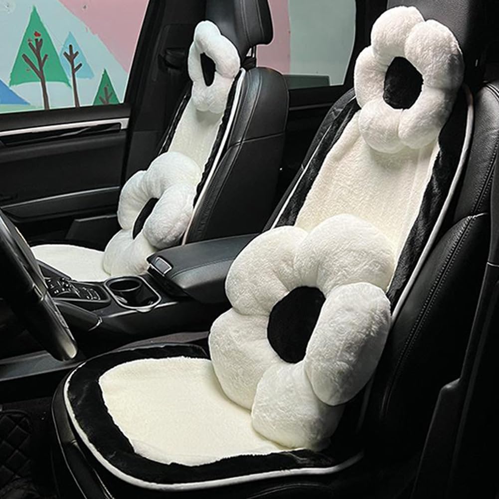 4 Stück Plüsch-Blumen-Auto-Kopfstützkissen und Lendenwirbelstützkissen, weich, bequem, Auto-Kopfstützenkissen, niedliches Autozubehör für Autofahren, niedliche Nackenkissen zum Autofahren,