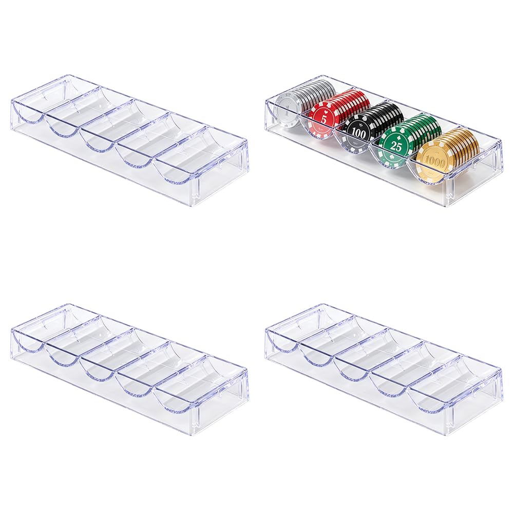 SUPERFINDINGS 4PCS Clear Acrylic Poker Chip Rack Chips Storage Display Case Poker Table Dealer Chips Tray Acrylic Collectible Coin Holder Game Token Tray for Home Party Club, ID: 2.68"x1.46"