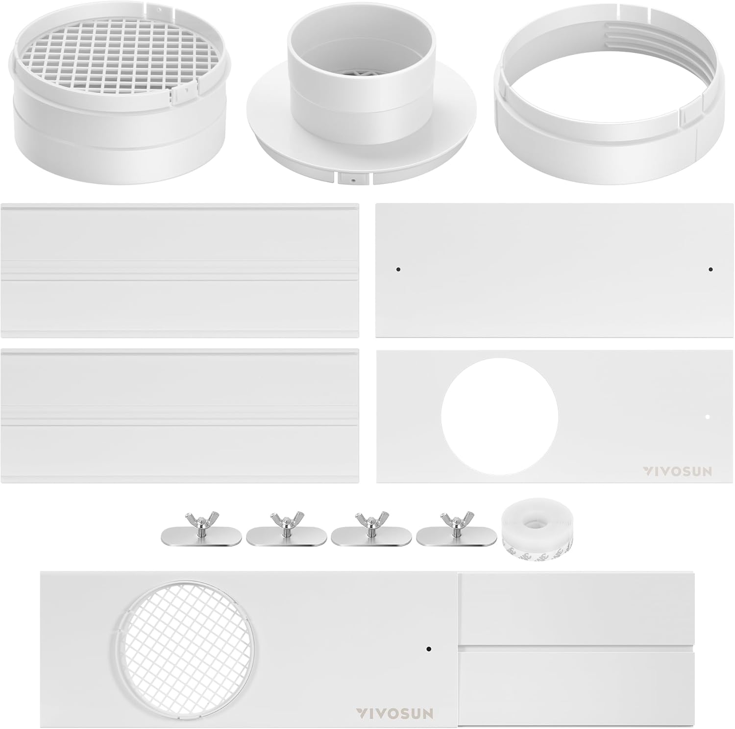 VIVOSUN Window Vent Kit, Portable AC Window Seal Kit, Fit with 4”/6” Ducting & 5.9” Hose for Sliding Window, Adjustable AC Vent Kit for Duct Fans, Air Conditioner, Dryer Max 61" Window Kit with 3 Adapters - No Hose