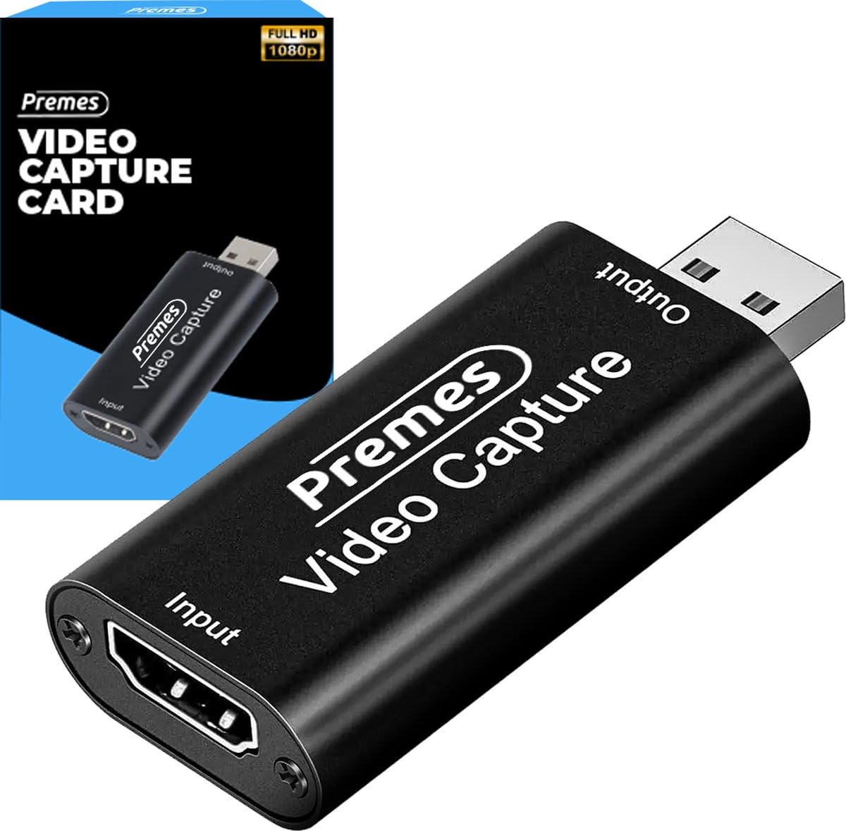 Karta wideo HDMI Premes do przesyłania strumieniowego i nagrywania, adapter USB HDMI z wejściem 4K i wyjściem 1080p, nagrywarka wideo kompatybilna z komputerami Mac, Xbox i Nintendo
