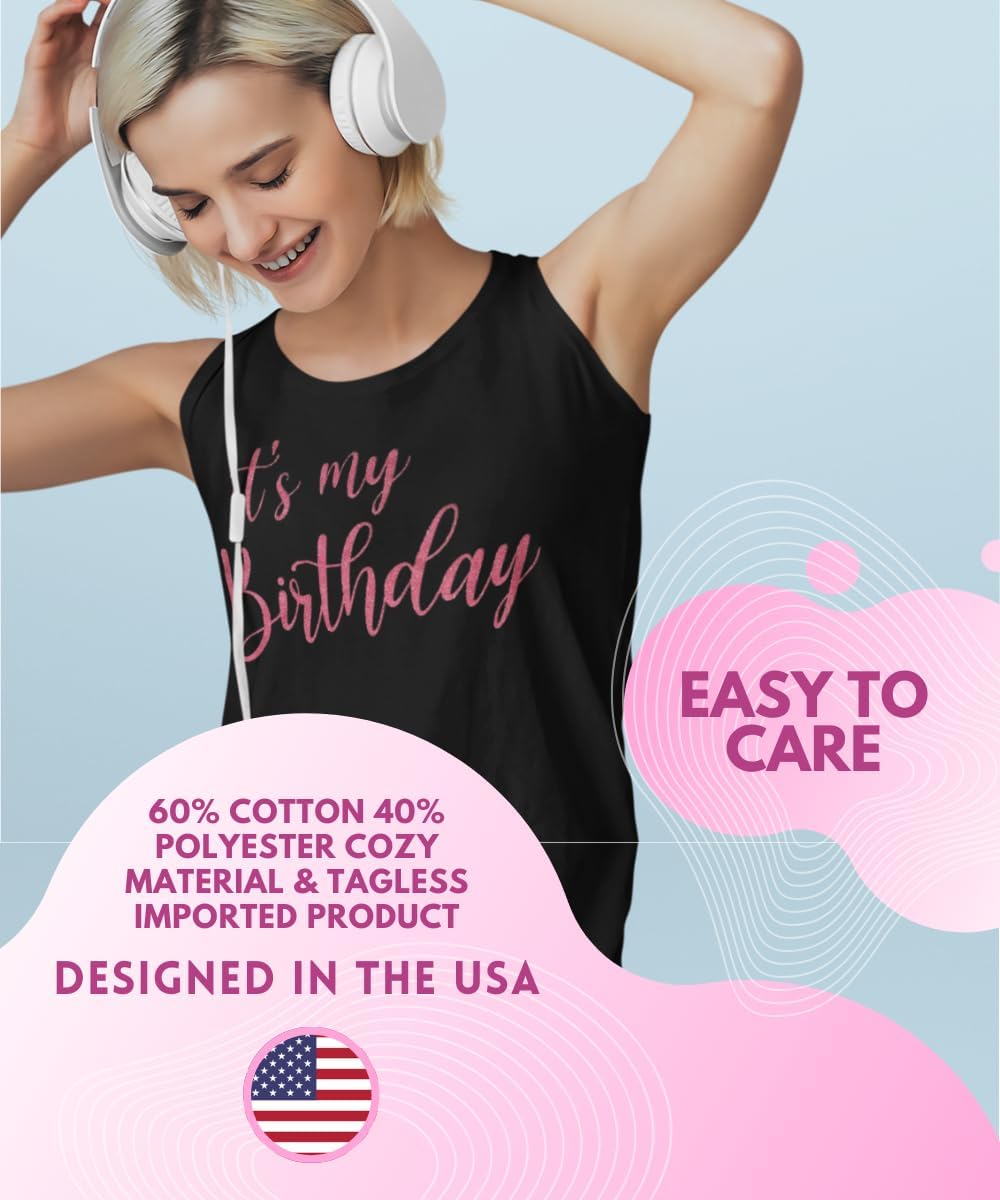 MISS POPULAR Birthday Tank Top for Women with Chest Print| Glitter Birthday Girl, Queen, Squad, Its My Birthday | Sizes S-3XL image 5