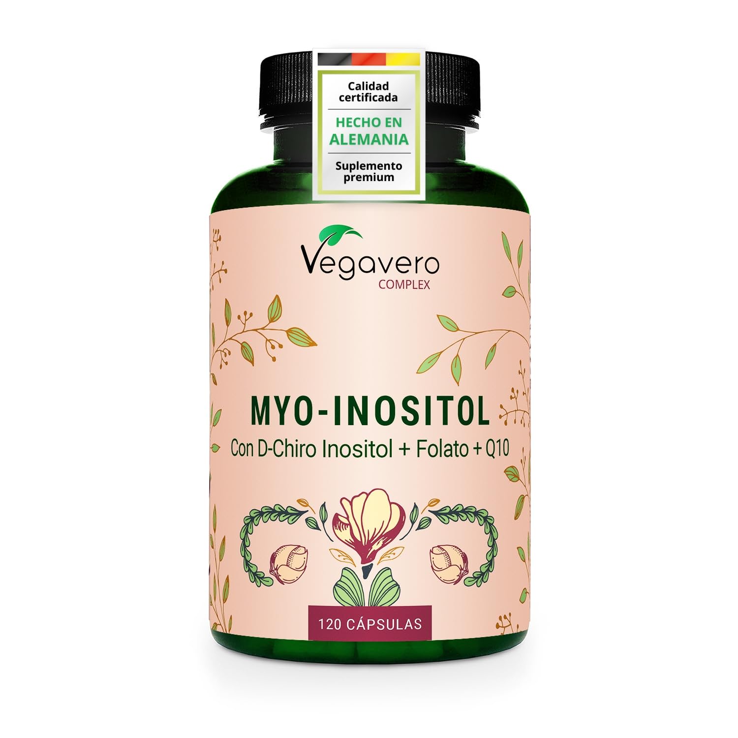 Vegavero Myo Inositol | PCOS | Con D-Chiro + 5-MTHF + Vitaminas | OVARIOS POLIQUÍSTICO | Sin Aditivos | 120 Cápsulas