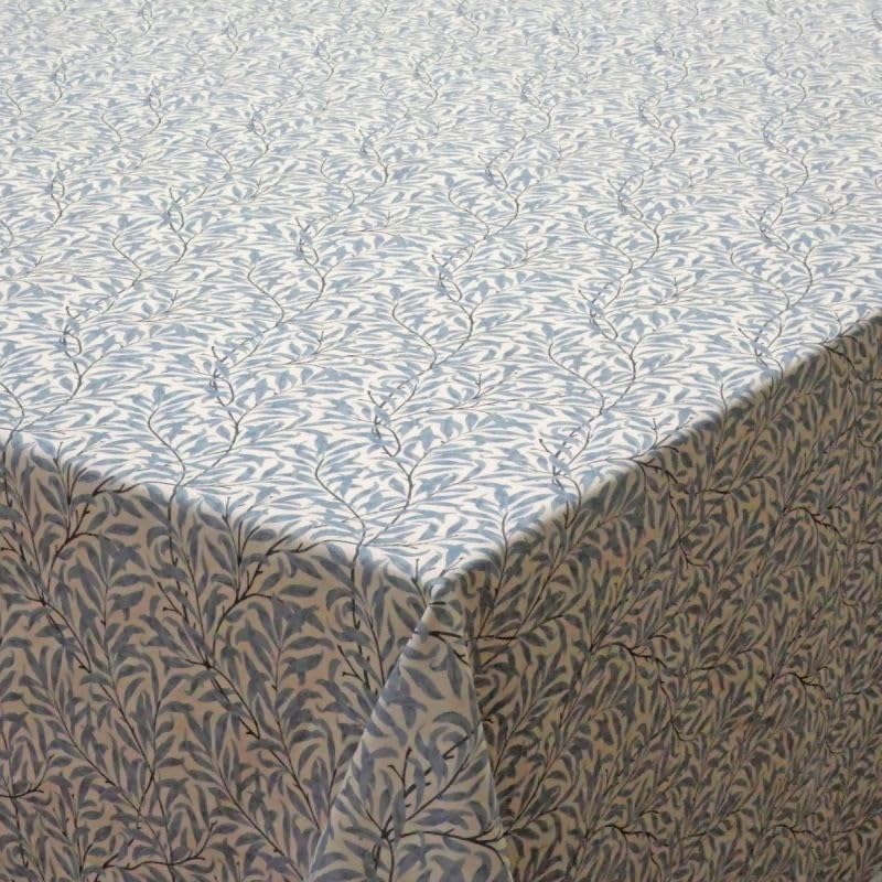 William Morris Willow Bough Pattern Powder Blue Tablecloth, 100% Cotton Lightweight Fabric, Round 120 CM Diameter, Water Resistant Washable Design