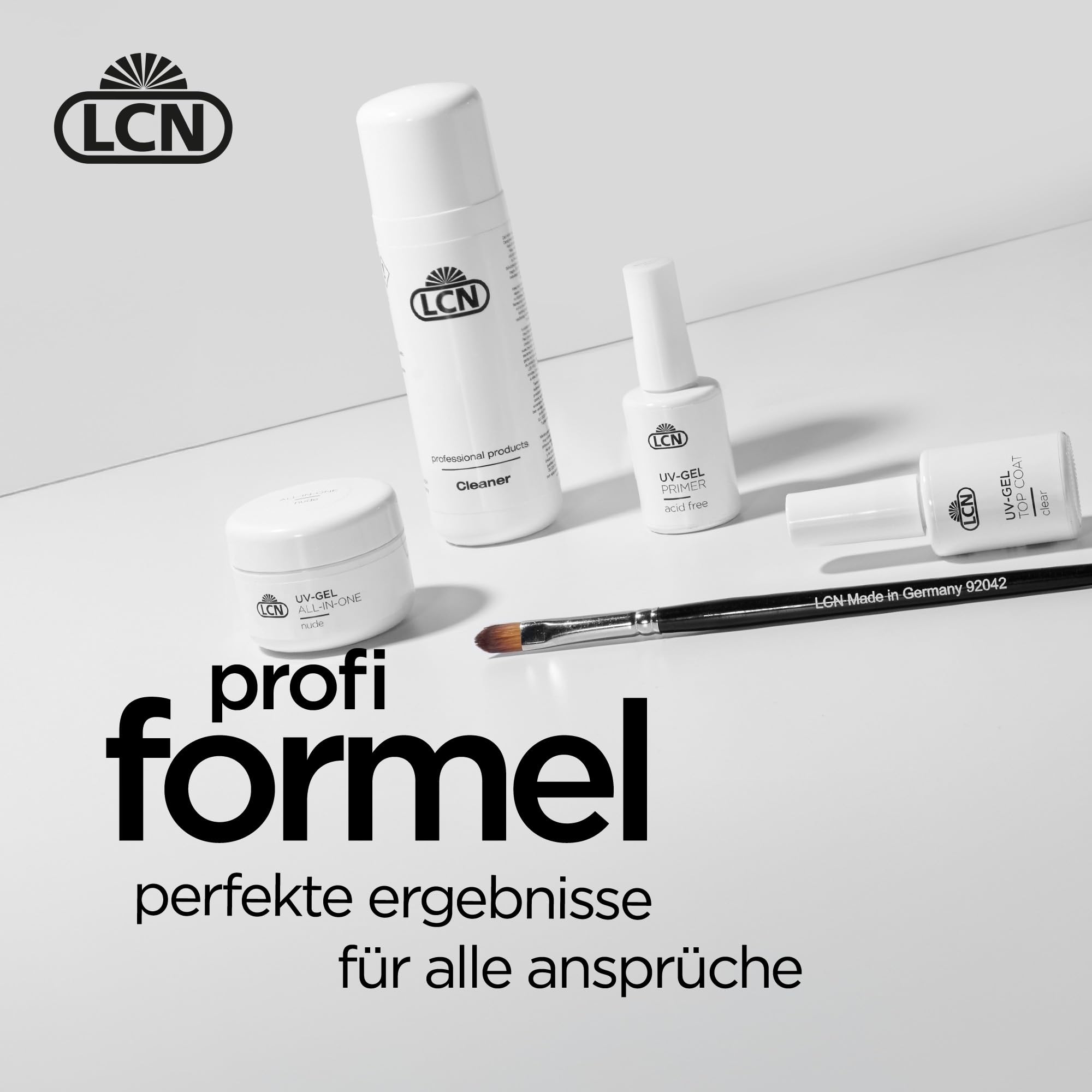 LCN UV-Gel Starter Set - Einsteiger Nagelmodellage-Set für Gelnägel - Komplettpaket für perfekte Nägel - Inkl. LED-UV-Lampe - vegan, Säure- & HEMA-frei