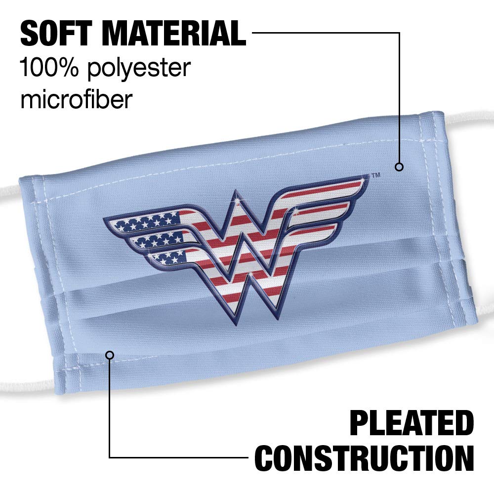 Popfunk Wonder Woman Red, White & Blue 1-Ply Reusable Face Mask Covering with Adjustable Nose Wire, Unisex
