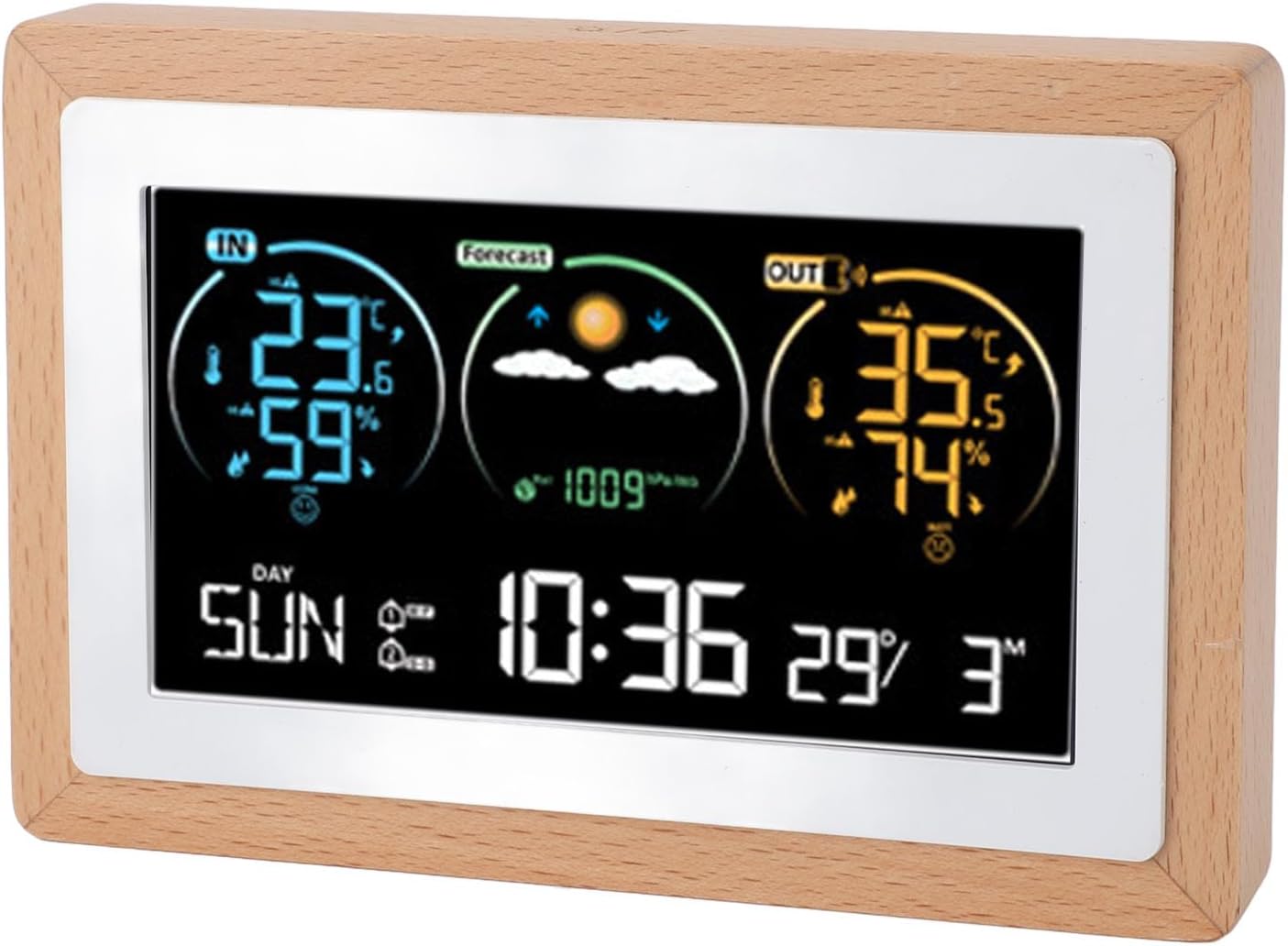 Digital Weather Clock, VA Color Screen with 2 Alarms Snooze Indoor Outdoor Temperature Humidity Forecast, Time Date Week Display, for Home Office