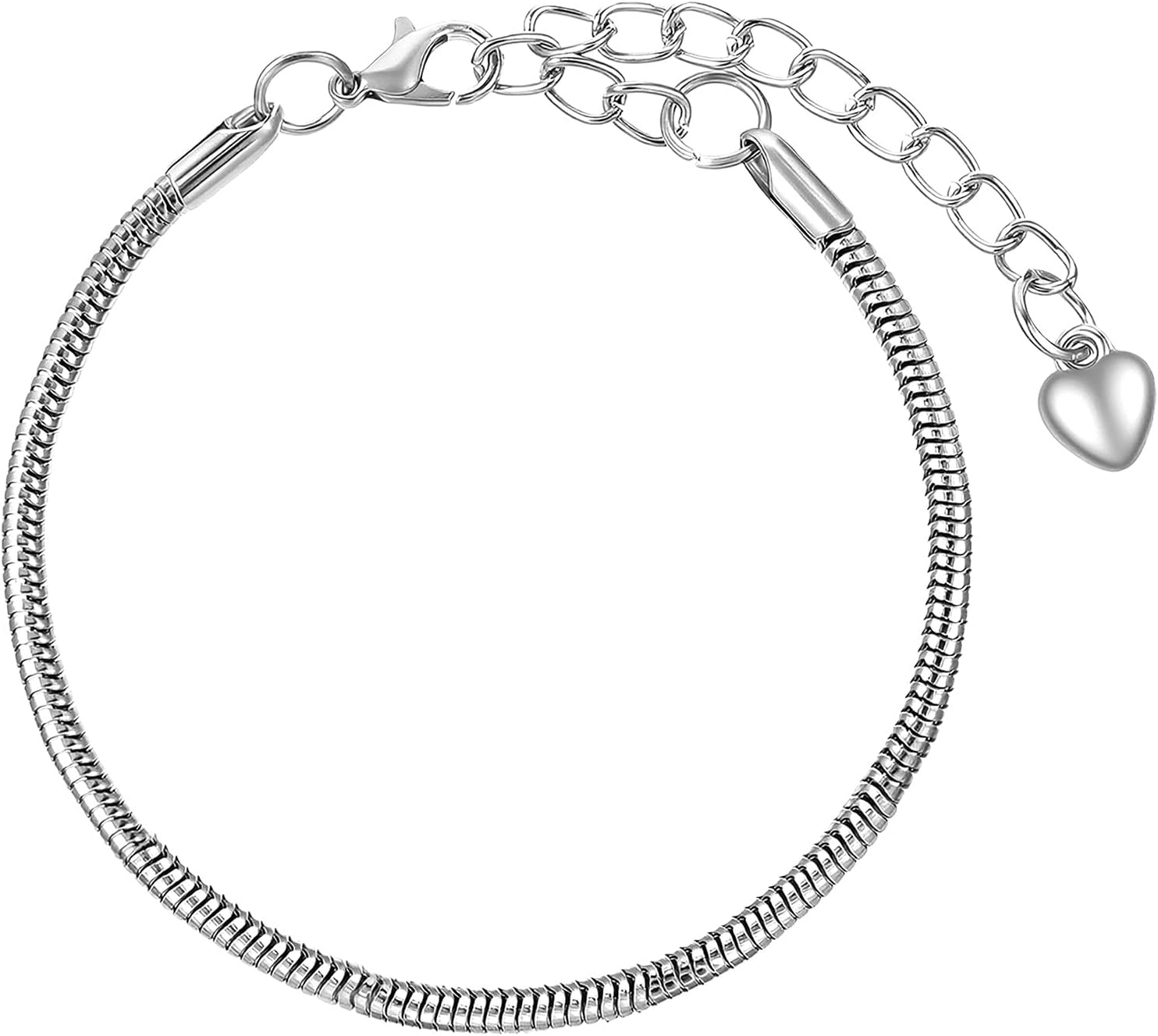 Charm Bracelet, 3mm Stainless Steel Snake Chain Bracelet Women Moments Slider Charms Bracelets Men Non Tarnish Jewelry Gifts for Her, fits 4.75" to 5" Wrist Size