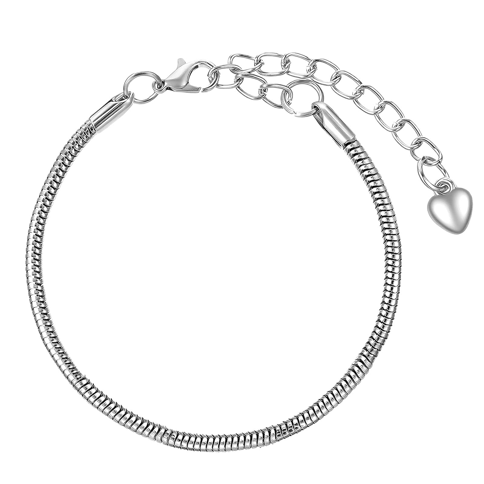 Charm Bracelet, 3mm Stainless Steel Snake Chain Bracelet Women Moments Slider Charms Bracelets Men Non Tarnish Jewelry Gifts for Her, fits 4.75" to 5" Wrist Size