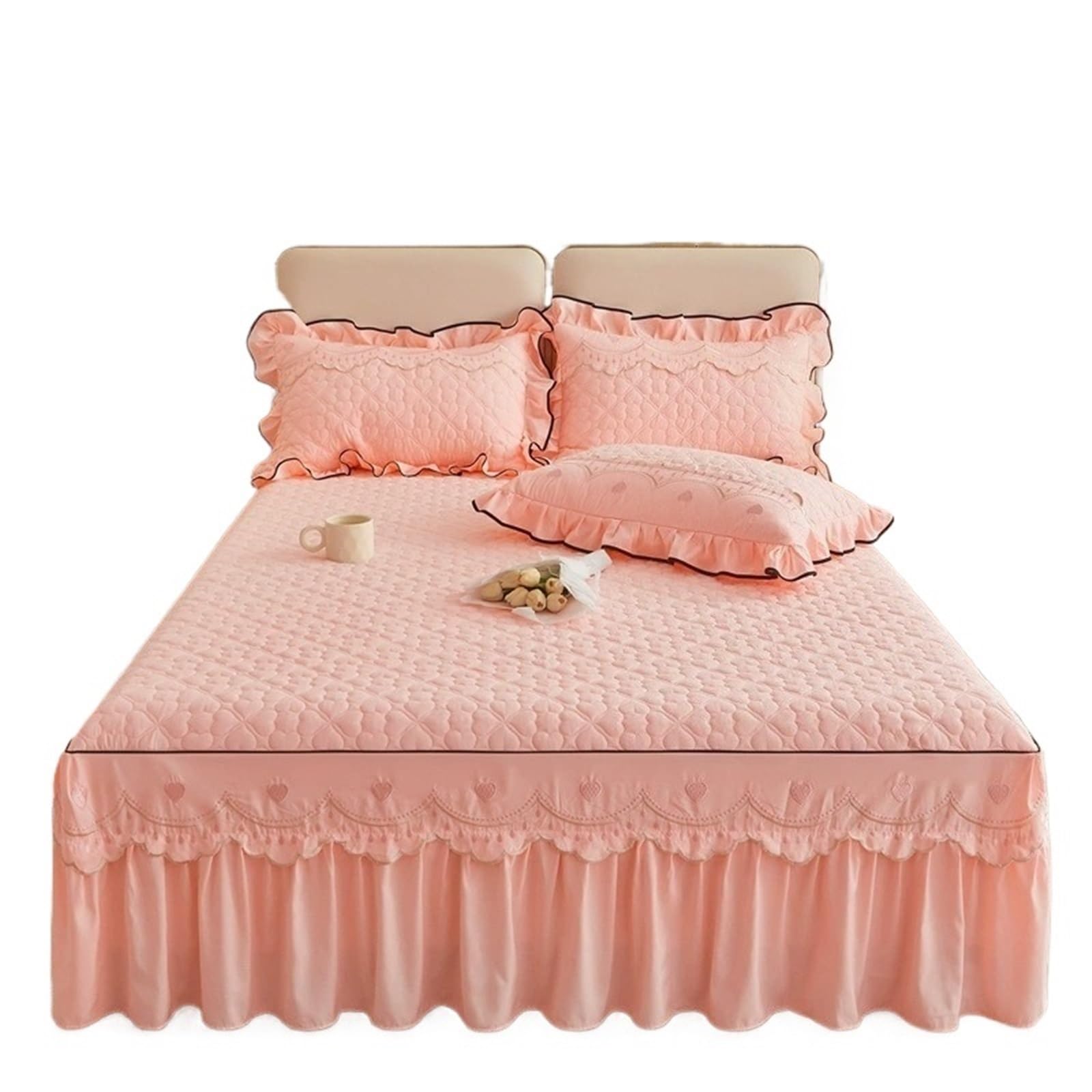 Ruffled Bed Skirt Quilted Bed Skirt Thick Clip Cotton Bedspread Skin-friendly Breathable Mattress Protector With Strap For Bedroom(Color1,1PC-150x200cm)
