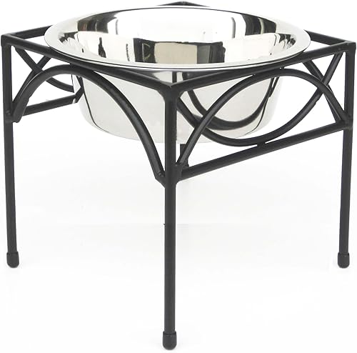 NMN Products Regal - Comedero elevado de un solo tazón Estación de alimentación elevada de 12 pulgadas de alto Cuenco de metal de hierro forjado