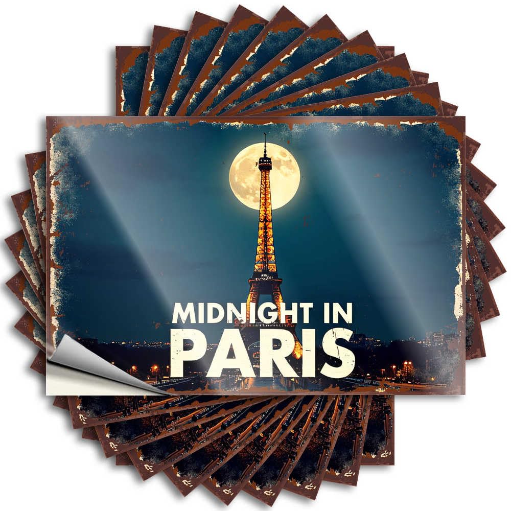 Midnight in Paris: A Moonlit Eiffel Tower Adventure Lettering Sticker Bathroom Accessories Decor Self Adhesive | Plastic Door Vinyl Sticker Pack for Sports(6X9CM)