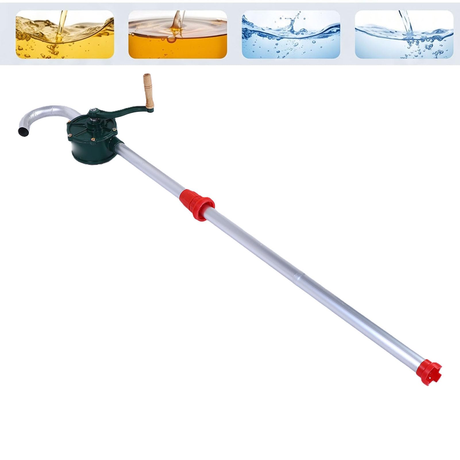 FTVOGUE Pompa per Fusti Rotativa Manuale, Trasferimento di Fluidi in Lega | Corpo in Lega di Alluminio, Resistente Alla Ruggine, per Trasferimento Olio/acqua, Tubo di Uscita a Forma di U, Aspirazione