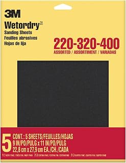 3M Wetordry Sandpaper 5 Sheets Assorted Grits 220/320/400, 9x11 Waterproof for Wet/Dry Sanding Between Varnish Paint Coats