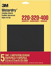 Lixa 3M Wetordry, 22,8 x 28 cm, gramaturas sortidas, 5 folhas/pacote