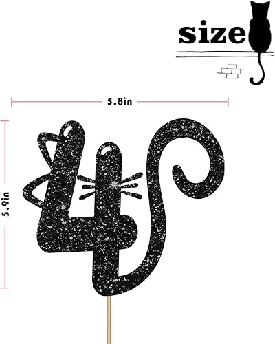 Miniatura 3 de Decoración para tartas de gato de cuatro años, decoración de pastel número 4 para bebé, suministros de fiesta de cumpleaños de gatito, decoración de