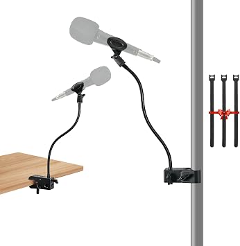2 in 1 Quick-Release Microphone Holder, Gooseneck Microphone Stand Holder Compatible with Shure/Fifine / AT2020 / Pyle/Blue Snowball/Razer for Lectern Meetings Lectures Pulpit Streaming Gaming Studio