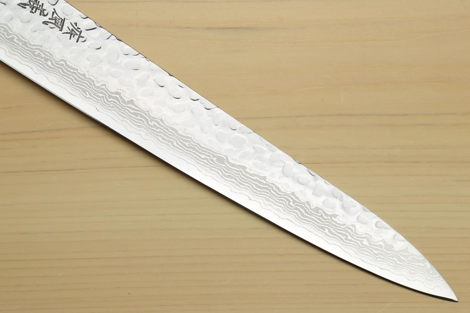 Yoshihiro VG10 46 Layers Hammered Damascus Sujihiki Japanese Slicer Knife (9.5" (240mm) Ebony Handle with Alternative Ivoy Bolster) — Amazon image 5