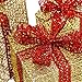 Sunnyglade 10”-8”-6” Set of 3 Christmas Lighted Gift Boxes with Plug for Christmas Decor, Weddings Yard Home Holiday Art Decorations (Gold)